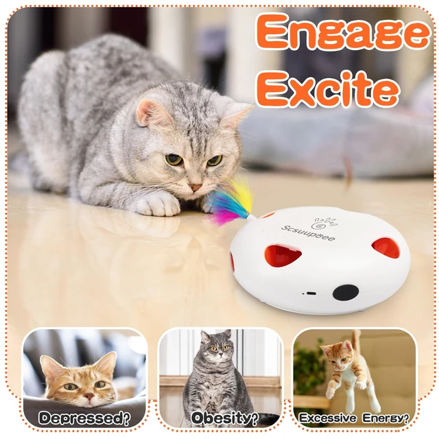 Alt view image 2 of 7 - Rechargeable Interactive Cat Toy, White | Smart Sensor Pop-Up Feather Toy with 7 Holes USB Powered Automatic Kitten Toy for Indoor Cats