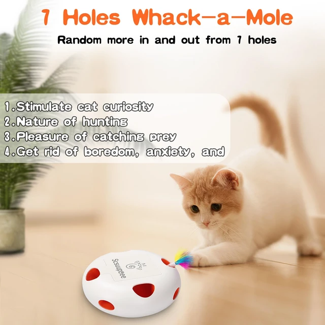 Alt view image 4 of 7 - Rechargeable Interactive Cat Toy, White | Smart Sensor Pop-Up Feather Toy with 7 Holes USB Powered Automatic Kitten Toy for Indoor Cats