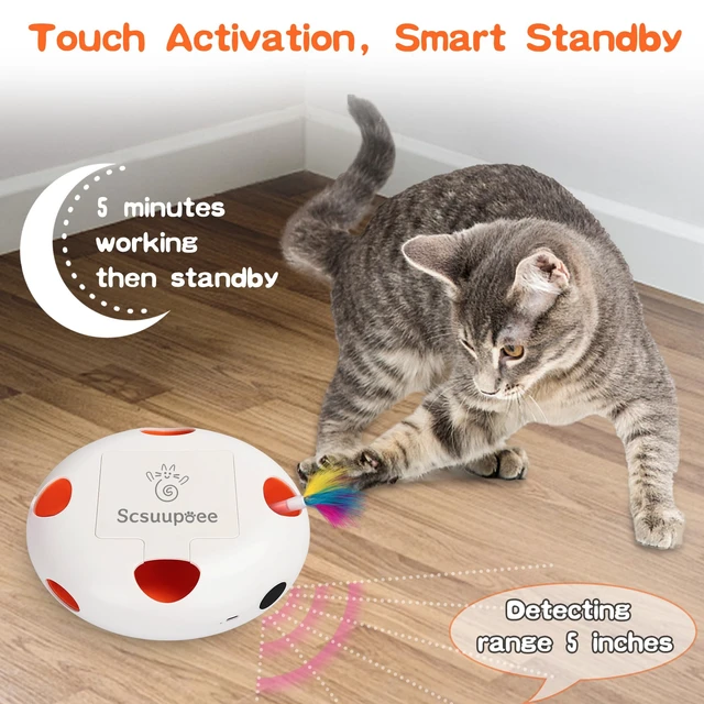Alt view image 5 of 7 - Rechargeable Interactive Cat Toy, White | Smart Sensor Pop-Up Feather Toy with 7 Holes USB Powered Automatic Kitten Toy for Indoor Cats