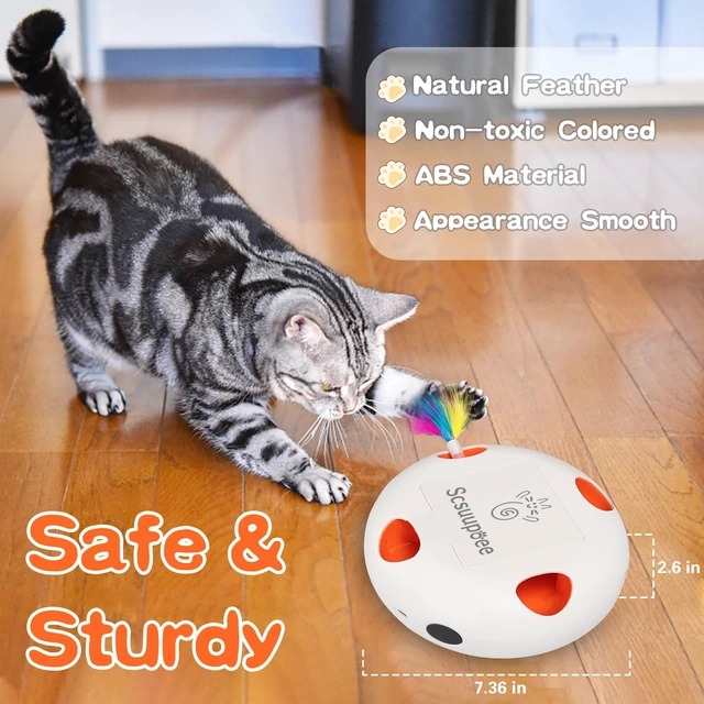 Alt view image 3 of 7 - Rechargeable Interactive Cat Toy, White | Smart Sensor Pop-Up Feather Toy with 7 Holes USB Powered Automatic Kitten Toy for Indoor Cats