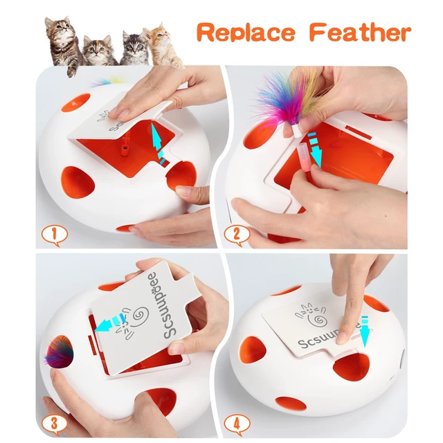Alt view image 7 of 7 - Rechargeable Interactive Cat Toy, White | Smart Sensor Pop-Up Feather Toy with 7 Holes USB Powered Automatic Kitten Toy for Indoor Cats