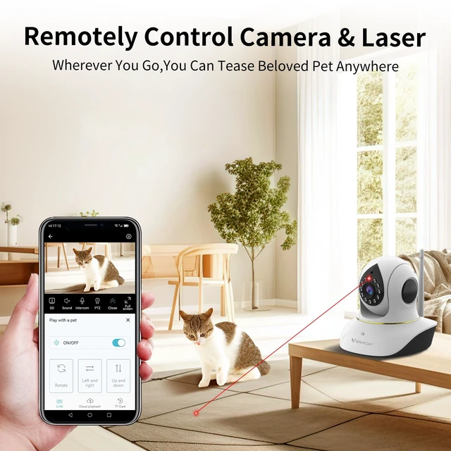Alt view image 2 of 7 - Pet Camera with Laser, 3MP 2.4GHz WiFi Interactive Dog & Cat Laser Toy with Night Vision, Motion Detection Alerts, APP Remote Control Indoor Security Camera for Pet Monitoring