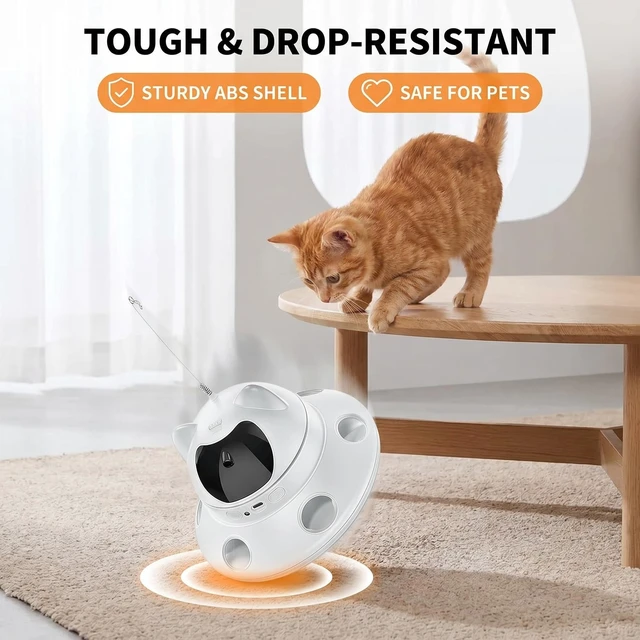 Alt view image 5 of 7 - 3-in-1 Auto Laser Cat Toy, USB Recharge Motion Activated Kitten Feather Chase Toy - Off-White
