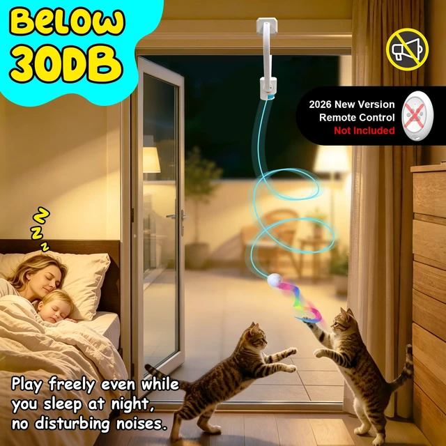 Alt view image 7 of 7 - Automatic Interactive Cat Toy for Indoor Cats, Doorway Cat Kittens Toys | Clip-On No-Adhesive Moving Flying Enrichment Cat Feather Toys, 360° Rotation, Random Jumping, Door Clip Design, 2-in-1 Modes