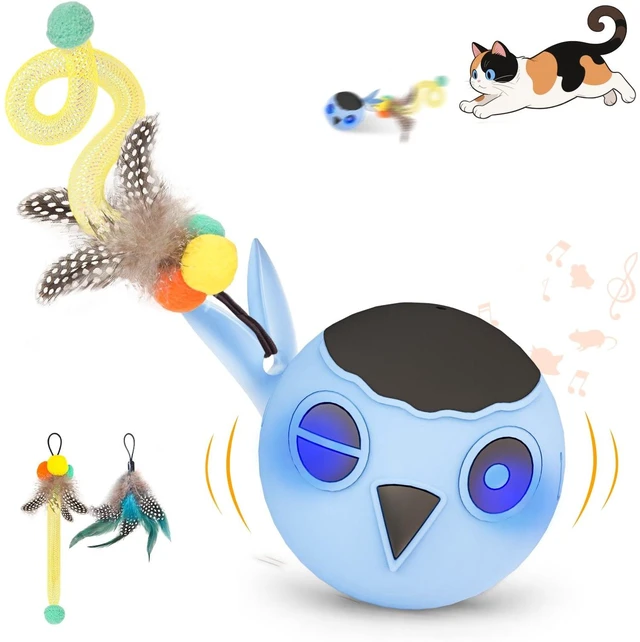 Main image of Cat Ball Toy, Upgraded Smart Motion Sensor Moving Ball with 3 Speed Modes & 4 Sounds, Interactive Toy for Indoor Cats, Motion Activated, Chirping Light, 2 Feather Tails(Blue)