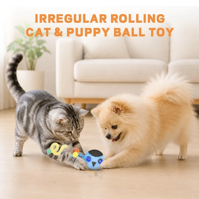 Alt view image 7 of 7 - Cat Ball Toy, Upgraded Smart Motion Sensor Moving Ball with 3 Speed Modes & 4 Sounds, Interactive Toy for Indoor Cats, Motion Activated, Chirping Light, 2 Feather Tails(Blue)