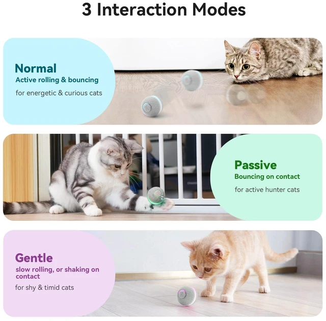 Alt view image 2 of 7 - Smart Interactive Cat Toy, Automatic Moving Bouncing Rolling Ball for Indoor Cat Kitten, Peppy Pet Ball with Lights and Bell, Grey