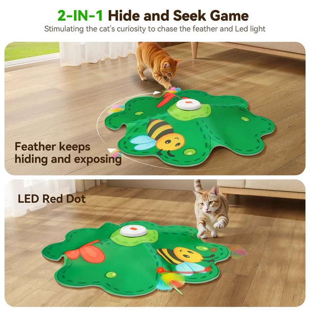 Alt view image 2 of 7 - Rechargeable Cat Toys, 2 in 1 Hide and Seek Game Interactive Cat Toy, Movable LED Red Dot, Concealed Feathers, Durable Exercise Toys for Indoor Cats, Bored Adult Cats Wand Toy, Green