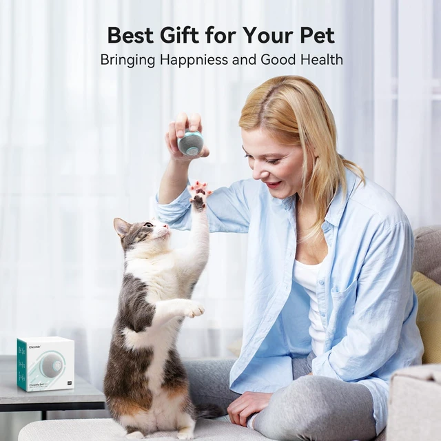 Alt view image 7 of 7 - Smart Interactive Cat Toy, Automatic Moving Bouncing Rolling Ball for Indoor Cat Kitten, Peppy Pet Ball with Lights and Bell, Grey