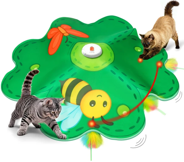 Main image of Rechargeable Cat Toys, 2 in 1 Hide and Seek Game Interactive Cat Toy, Movable LED Red Dot, Concealed Feathers, Durable Exercise Toys for Indoor Cats, Bored Adult Cats Wand Toy, Green
