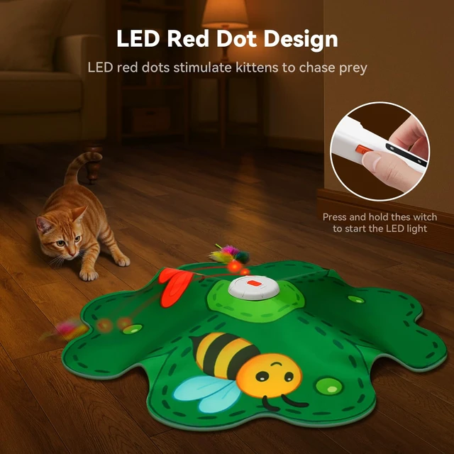 Alt view image 5 of 7 - Rechargeable Cat Toys, 2 in 1 Hide and Seek Game Interactive Cat Toy, Movable LED Red Dot, Concealed Feathers, Durable Exercise Toys for Indoor Cats, Bored Adult Cats Wand Toy, Green