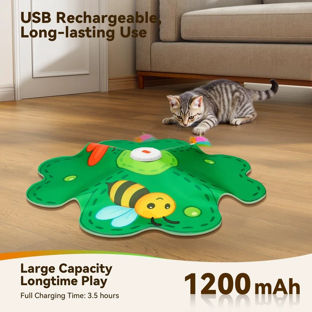 Alt view image 4 of 7 - Rechargeable Cat Toys, 2 in 1 Hide and Seek Game Interactive Cat Toy, Movable LED Red Dot, Concealed Feathers, Durable Exercise Toys for Indoor Cats, Bored Adult Cats Wand Toy, Green