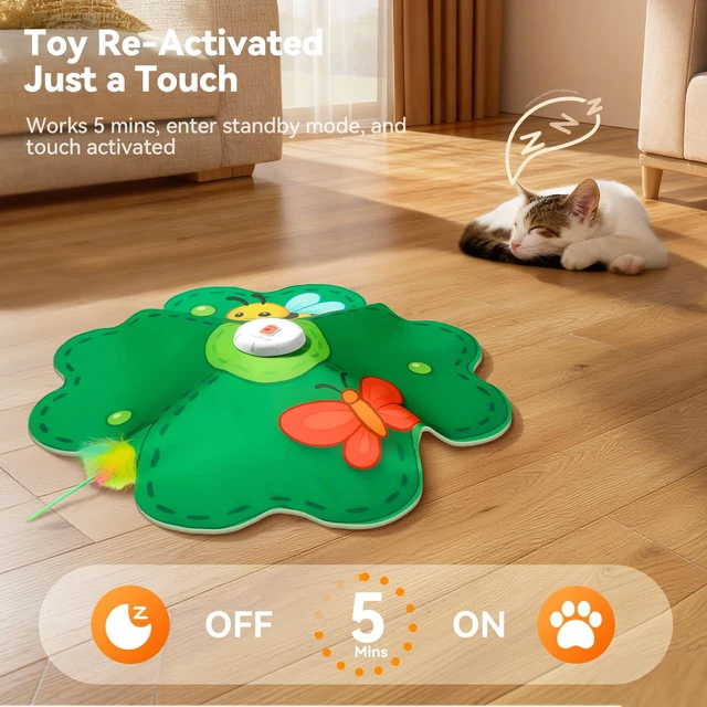 Alt view image 6 of 7 - Rechargeable Cat Toys, 2 in 1 Hide and Seek Game Interactive Cat Toy, Movable LED Red Dot, Concealed Feathers, Durable Exercise Toys for Indoor Cats, Bored Adult Cats Wand Toy, Green