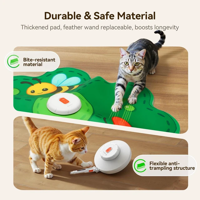 Alt view image 7 of 7 - Rechargeable Cat Toys, 2 in 1 Hide and Seek Game Interactive Cat Toy, Movable LED Red Dot, Concealed Feathers, Durable Exercise Toys for Indoor Cats, Bored Adult Cats Wand Toy, Green