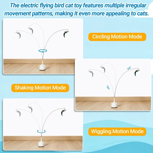 Alt view image 4 of 7 - Interactive Cat Toys for Indoor Cats, Automatic 360° Spinning Cat Wand Toy, Strong Suction Cup Base, USB Rechargeable, Detachable Wand, 2 Feather Refills, 2 Speeds, 3 Modes for Cats of All Ages