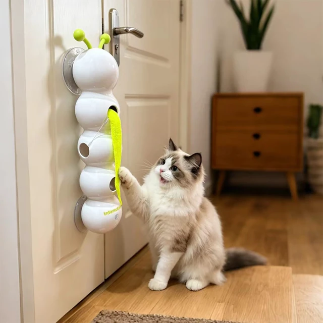 Alt view image 2 of 7 - Caterpillar Cat Toy, Interactive with Worm Design, Automatic Cat Toy with Motion Sensor, Replaceable Tails Bite Resistant USB Rechargeable Teaser with Suction Cup,Indoor Cats for Daily Play