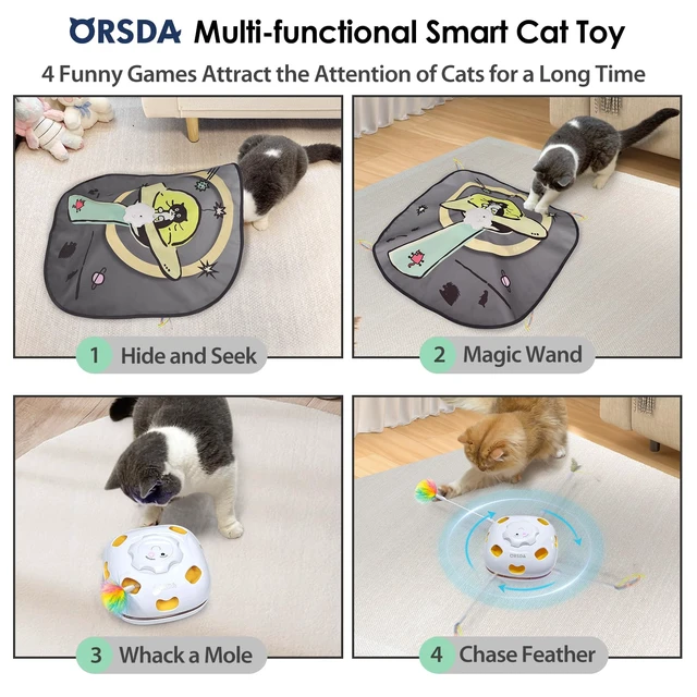 Alt view image 2 of 7 - 4 in 1 Interactive Cat Toys - Automatic Cat Toys for Indoor Cats & Kittens, 8 Holes Mice Whack-A-Mole, Hide and Seek Smart Motion with 5PCS DIY Replacement Refills
