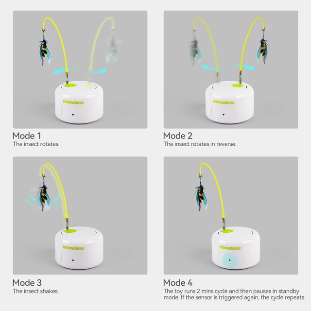 Alt view image 7 of 7 - Interactive Cat Toy, Automatic Cat Toys with Flying Bug for Indoor Bored Cats, Cat Motion Activated Toys, Electric Cat Teaser Flying Feather Wand