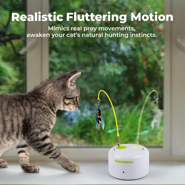 Alt view image 5 of 7 - Interactive Cat Toy, Automatic Cat Toys with Flying Bug for Indoor Bored Cats, Cat Motion Activated Toys, Electric Cat Teaser Flying Feather Wand