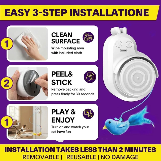 Alt view image 5 of 6 - Interactive Cat Toy for Indoor Cats: Auto Hunting Motion Flying Bird Toy | Natural Hunting Stimulation, Hands-Free Indoor Play, Door Hanging Design, Mental Enrichment, Space Saving Setup