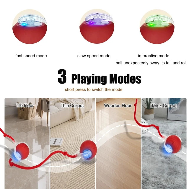 Alt view image 3 of 6 - Interactive Dog Cat Toy Ball, Upgraded Rechargable Smart Automatic Rolling Pet Ball with Tail, Fast Moving Toy for Bored Indoor Kitty Puppy