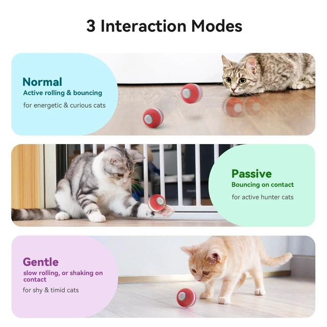 Alt view image 2 of 7 - Interactive Cat Ball Toy, Automatic Moving Ball Toy for Indoor Cat Kitten, Electric Pet Toy Fun Gift with Light, High Energy Cat Toys, Red