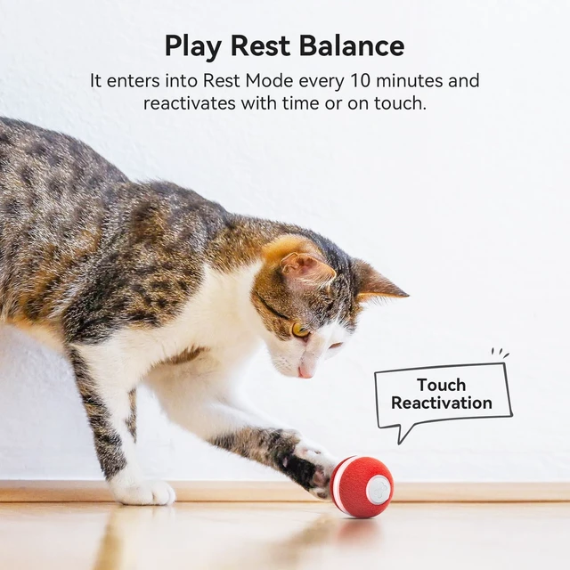 Alt view image 6 of 7 - Interactive Cat Ball Toy, Automatic Moving Ball Toy for Indoor Cat Kitten, Electric Pet Toy Fun Gift with Light, High Energy Cat Toys, Red