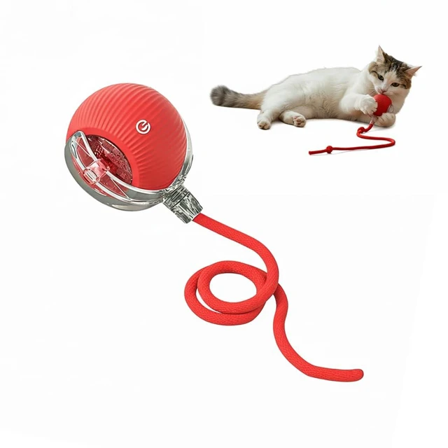 Main image of Interactive Cat Toy Ball, Automatic Intercative Cat Toys for Indoor Cats, The 3rd Generation Agile Moving Cat Ball with Elastic Mesh Tail, Toys for Indoor Adult Cats, Motion Activated (Red)