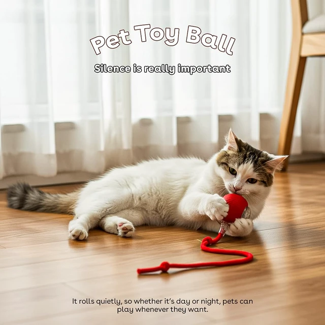 Alt view image 2 of 7 - Interactive Cat Toy Ball, Automatic Intercative Cat Toys for Indoor Cats, The 3rd Generation Agile Moving Cat Ball with Elastic Mesh Tail, Toys for Indoor Adult Cats, Motion Activated (Red)