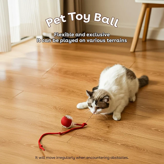 Alt view image 3 of 7 - Interactive Cat Toy Ball, Automatic Intercative Cat Toys for Indoor Cats, The 3rd Generation Agile Moving Cat Ball with Elastic Mesh Tail, Toys for Indoor Adult Cats, Motion Activated (Red)