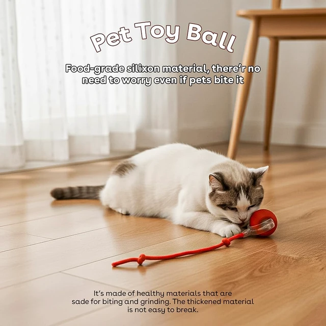 Alt view image 4 of 7 - Interactive Cat Toy Ball, Automatic Intercative Cat Toys for Indoor Cats, The 3rd Generation Agile Moving Cat Ball with Elastic Mesh Tail, Toys for Indoor Adult Cats, Motion Activated (Red)