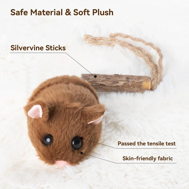 Alt view image 5 of 7 - Interactive MigiMouse Cat Toy 360° Rolling & Spin with Wiggling Tail for Indoor Cats Smart Motion Sensor, Realistic Squeak, Rechargeable Plush Kitten Toy (Brown)