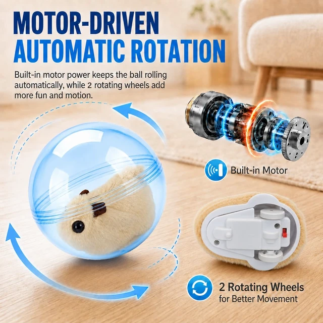 Alt view image 3 of 7 - Self Rolling Interactive Cat Ball Smart Cat Ball Toy | 360° Animal Design Automatic Moving Pet Ball, Fun Indoor Interactive Chasing Exercise Toy for Cats and Small Dogs