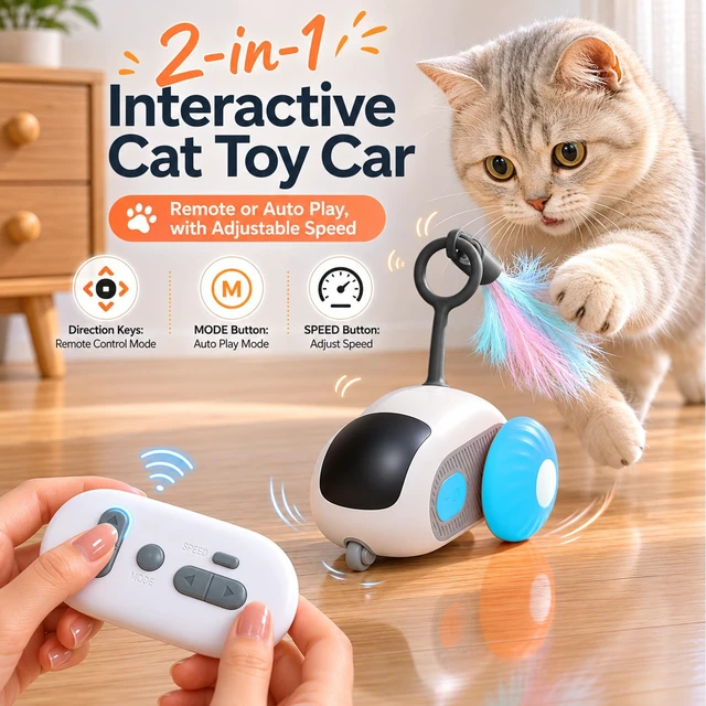 Alt view image 3 of 7 - Remote Control Mouse Cat Toy, Smart Interactive Moving Cat Toy Car with Obstacle Avoid, USB Rechargeable Electric Kitten Exercise Toy for Indoor CatsBlue