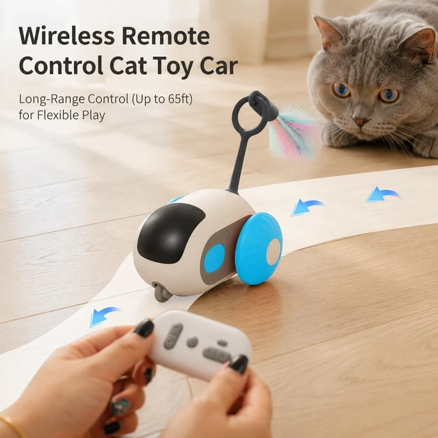 Alt view image 4 of 7 - Remote Control Mouse Cat Toy, Smart Interactive Moving Cat Toy Car with Obstacle Avoid, USB Rechargeable Electric Kitten Exercise Toy for Indoor CatsBlue