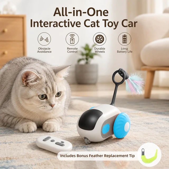 Alt view image 2 of 7 - Remote Control Mouse Cat Toy, Smart Interactive Moving Cat Toy Car with Obstacle Avoid, USB Rechargeable Electric Kitten Exercise Toy for Indoor CatsBlue