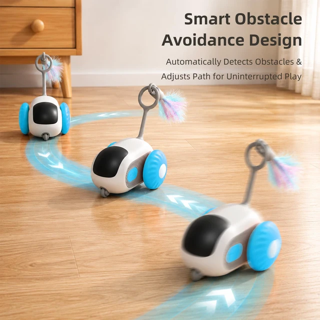 Alt view image 5 of 7 - Remote Control Mouse Cat Toy, Smart Interactive Moving Cat Toy Car with Obstacle Avoid, USB Rechargeable Electric Kitten Exercise Toy for Indoor CatsBlue