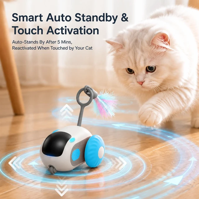 Alt view image 6 of 7 - Remote Control Mouse Cat Toy, Smart Interactive Moving Cat Toy Car with Obstacle Avoid, USB Rechargeable Electric Kitten Exercise Toy for Indoor CatsBlue