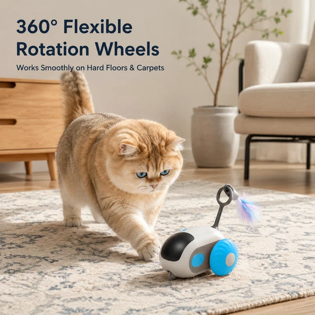Alt view image 7 of 7 - Remote Control Mouse Cat Toy, Smart Interactive Moving Cat Toy Car with Obstacle Avoid, USB Rechargeable Electric Kitten Exercise Toy for Indoor CatsBlue