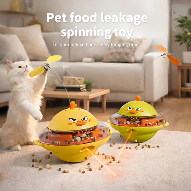 Alt view image 2 of 7 - Interactive Cat Toy for Indoor Cats with Laser, Feather&Treat Dispenser | Keep Bored Cats Active, 4-in-1 Interactive Wobbling Toys with Bird Sounds, Spinning Butterflies, Safe ABS & Auto-off