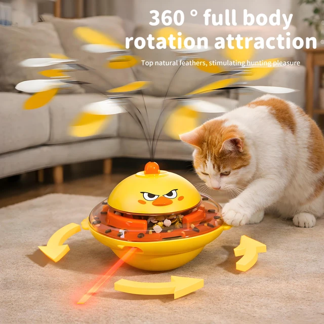 Alt view image 3 of 7 - Interactive Cat Toy for Indoor Cats with Laser, Feather&Treat Dispenser | Keep Bored Cats Active, 4-in-1 Interactive Wobbling Toys with Bird Sounds, Spinning Butterflies, Safe ABS & Auto-off
