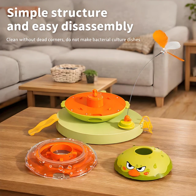 Alt view image 5 of 7 - Interactive Cat Toy for Indoor Cats with Laser, Feather&Treat Dispenser | Keep Bored Cats Active, 4-in-1 Interactive Wobbling Toys with Bird Sounds, Spinning Butterflies, Safe ABS & Auto-off
