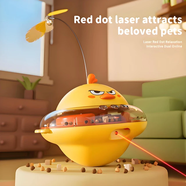 Alt view image 6 of 7 - Interactive Cat Toy for Indoor Cats with Laser, Feather&Treat Dispenser | Keep Bored Cats Active, 4-in-1 Interactive Wobbling Toys with Bird Sounds, Spinning Butterflies, Safe ABS & Auto-off