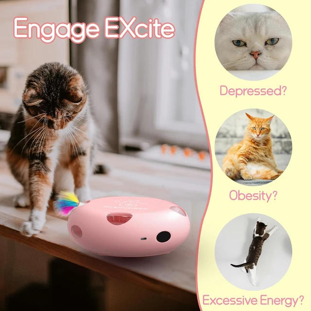 Alt view image 2 of 7 - Interactive Cat Toy, Pink | Electric for Moving Concealed Feathers, Smart Sensor 7 Holes Whack a Mole Feather Toy, USB Charge Automatic
