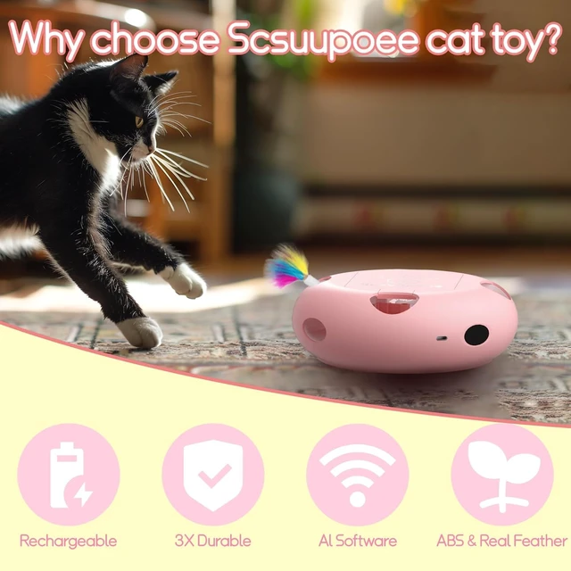 Alt view image 4 of 7 - Interactive Cat Toy, Pink | Electric for Moving Concealed Feathers, Smart Sensor 7 Holes Whack a Mole Feather Toy, USB Charge Automatic