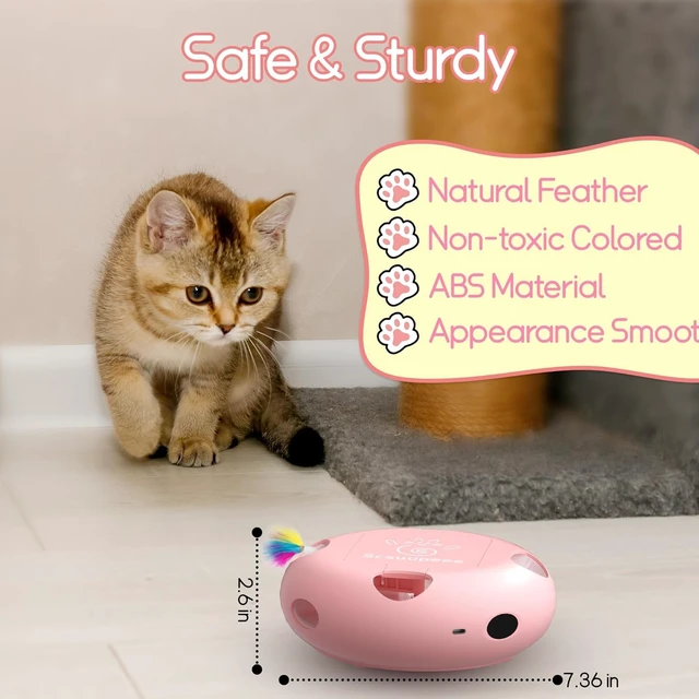 Alt view image 5 of 7 - Interactive Cat Toy, Pink | Electric for Moving Concealed Feathers, Smart Sensor 7 Holes Whack a Mole Feather Toy, USB Charge Automatic
