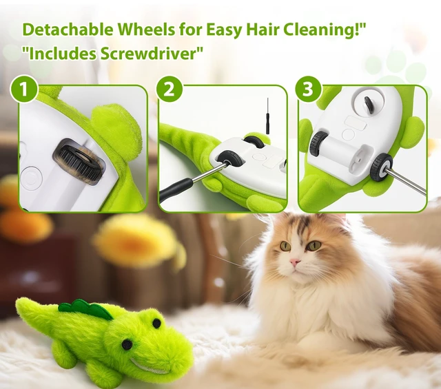 Alt view image 6 of 7 - Interactive Cat Toys for Indoor Cats Auto Moving Alligator with 360° Random Movement & Tail Wagging, Rechargeable Cat Exercise Toy with Catnip, Self-Play Fun for Bored Adult Cats-Plush