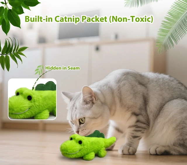 Alt view image 4 of 7 - Interactive Cat Toys for Indoor Cats Auto Moving Alligator with 360° Random Movement & Tail Wagging, Rechargeable Cat Exercise Toy with Catnip, Self-Play Fun for Bored Adult Cats-Plush