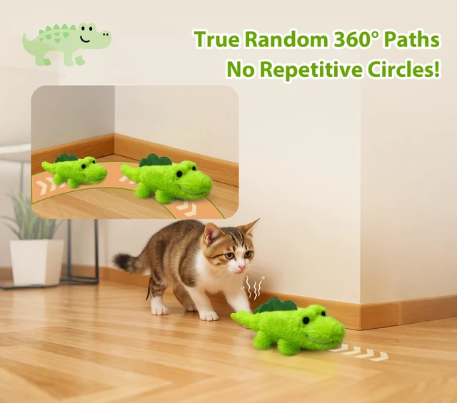 Alt view image 2 of 7 - Interactive Cat Toys for Indoor Cats Auto Moving Alligator with 360° Random Movement & Tail Wagging, Rechargeable Cat Exercise Toy with Catnip, Self-Play Fun for Bored Adult Cats-Plush