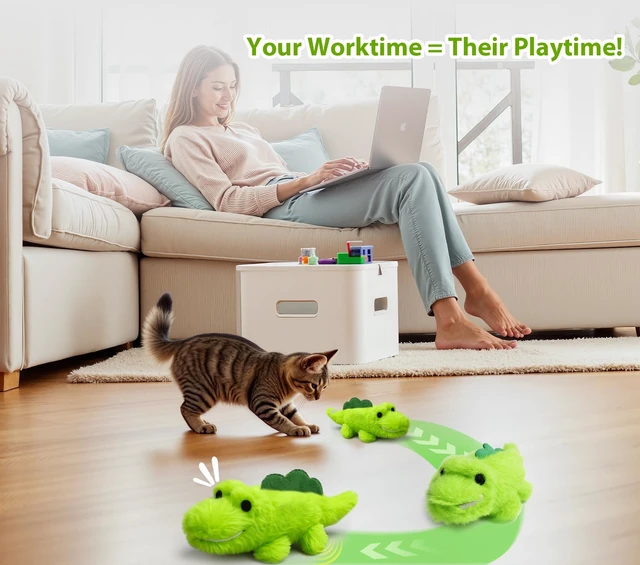 Alt view image 7 of 7 - Interactive Cat Toys for Indoor Cats Auto Moving Alligator with 360° Random Movement & Tail Wagging, Rechargeable Cat Exercise Toy with Catnip, Self-Play Fun for Bored Adult Cats-Plush